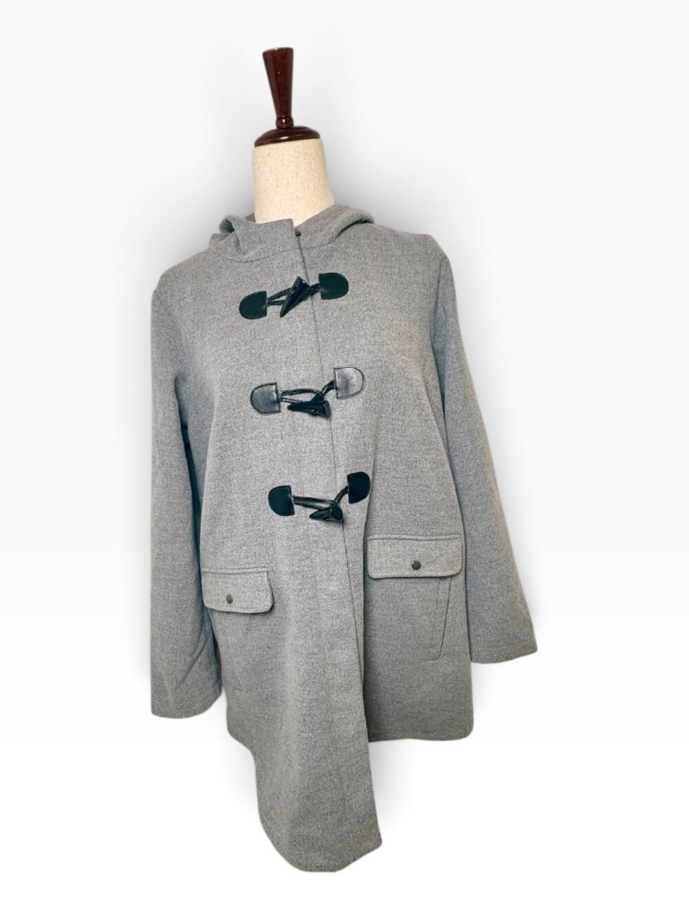 J.Jill Gray Hooded Toggle Duffle Coat Soft Lined Size Small
